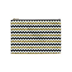 Black And Gold Glitters Zigzag Retro Pattern Golden Metallic Texture Cosmetic Bag (medium) by genx