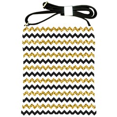 Black And Gold Glitters Zigzag Retro Pattern Golden Metallic Texture Shoulder Sling Bag by genx
