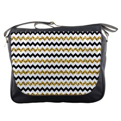 Black And Gold Glitters Zigzag Retro Pattern Golden Metallic Texture Messenger Bag by genx