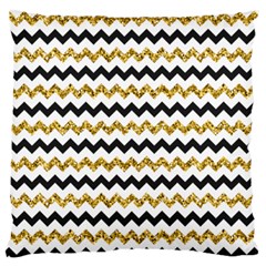 Black And Gold Glitters Zigzag Retro Pattern Golden Metallic Texture Large Flano Cushion Case (one Side) by genx