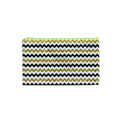 Black And Gold Glitters Zigzag Retro Pattern Golden Metallic Texture Cosmetic Bag (xs) by genx