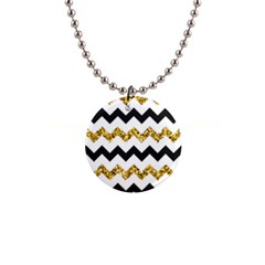Black And Gold Glitters Zigzag Retro Pattern Golden Metallic Texture 1  Button Necklace by genx
