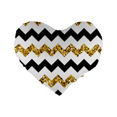 Black And Gold Glitters Zigzag Retro Pattern Golden Metallic Texture Standard 16  Premium Heart Shape Cushions by genx