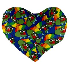 Clown World Pepe The Frog Honkhonk Meme Kekistan Funny Pattern Blue  Large 19  Premium Heart Shape Cushions by snek