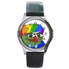 Clown World Pepe The Frog Honkhonk Meme Kekistan Funny Round Metal Watch by snek