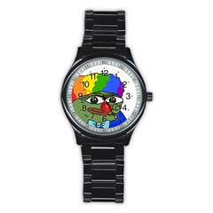 Clown World Pepe The Frog Honkhonk Meme Kekistan Funny Stainless Steel Round Watch by snek