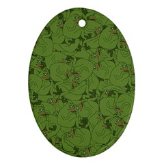 Groyper Pepe The Frog Original Meme Funny Kekistan Green Pattern Oval Ornament (two Sides)