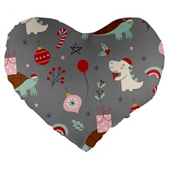 Funny Christmas Pattern Large 19  Premium Flano Heart Shape Cushions by Vaneshart