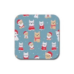 Cute French Bulldog Puppy Dog Christmas Costume Seamless Pattern Rubber Coaster (square) 