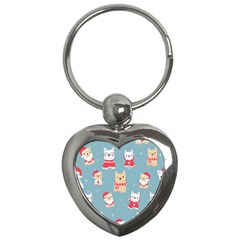 Cute French Bulldog Puppy Dog Christmas Costume Seamless Pattern Key Chain (heart)