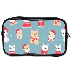 Cute French Bulldog Puppy Dog Christmas Costume Seamless Pattern Toiletries Bag (two Sides)