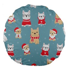 Cute French Bulldog Puppy Dog Christmas Costume Seamless Pattern Large 18  Premium Round Cushions by Vaneshart