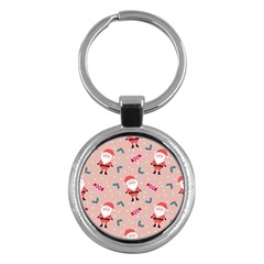 Cute Christmas Santa Seamless Pattern Key Chain (round) by Vaneshart