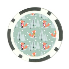 Cute Fox Christmas Winter Seamless Pattern Poker Chip Card Guard (10 Pack)