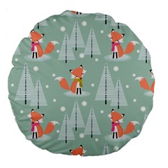 Cute Fox Christmas Winter Seamless Pattern Large 18  Premium Round Cushions