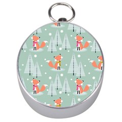 Cute Fox Christmas Winter Seamless Pattern Silver Compasses