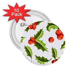 Christmas Holly Berry Seamless Pattern 2 25  Buttons (10 Pack) 