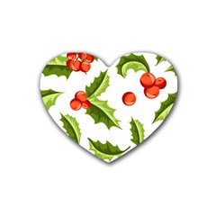 Christmas Holly Berry Seamless Pattern Heart Coaster (4 Pack)  by Vaneshart