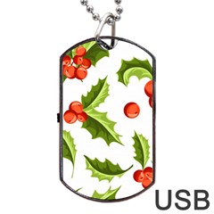 Christmas Holly Berry Seamless Pattern Dog Tag Usb Flash (two Sides)