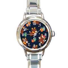 Colorful Funny Christmas Pattern Round Italian Charm Watch