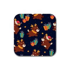 Colorful Funny Christmas Pattern Rubber Square Coaster (4 pack) 