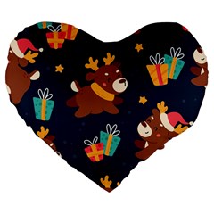 Colorful Funny Christmas Pattern Large 19  Premium Flano Heart Shape Cushions