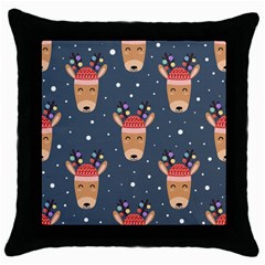 Cute Deer Heads Seamless Pattern Christmas Throw Pillow Case (black)