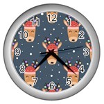 Cute Deer Heads Seamless Pattern Christmas Wall Clock (Silver) Front