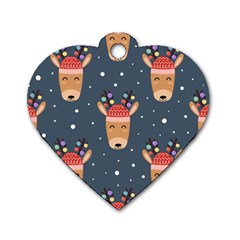 Cute Deer Heads Seamless Pattern Christmas Dog Tag Heart (two Sides) by Vaneshart