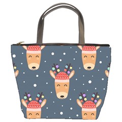 Cute Deer Heads Seamless Pattern Christmas Bucket Bag by Vaneshart