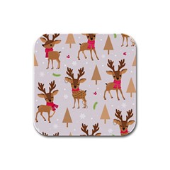 Christmas Seamless Pattern With Reindeer Rubber Square Coaster (4 Pack) 