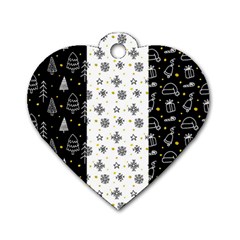 Black Golden Christmas Pattern Collection Dog Tag Heart (two Sides) by Vaneshart