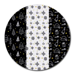 Black Golden Christmas Pattern Collection Round Mousepads by Vaneshart