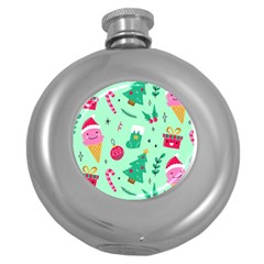 Funny Christmas Pattern Background Round Hip Flask (5 Oz) by Vaneshart