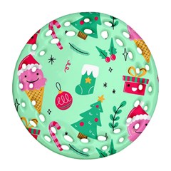 Funny Christmas Pattern Background Round Filigree Ornament (two Sides) by Vaneshart