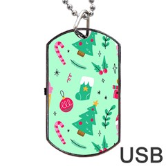 Funny Christmas Pattern Background Dog Tag Usb Flash (two Sides)