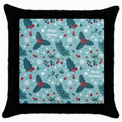 Seamless Pattern With Berries Leaves Throw Pillow Case (black)