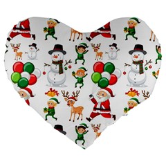 Seamless Pattern Christmas Large 19  Premium Heart Shape Cushions by Vaneshart