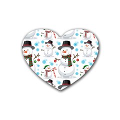 Christmas Snowman Seamless Pattern Heart Coaster (4 Pack)  by Vaneshart