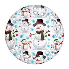 Christmas Snowman Seamless Pattern Round Filigree Ornament (two Sides)