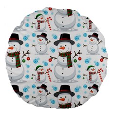 Christmas Snowman Seamless Pattern Large 18  Premium Flano Round Cushions