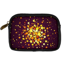 Colorful Confetti Stars Paper Particles Scattering Randomly Dark Background With Explosion Golden St Digital Camera Leather Case