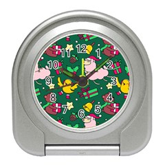 Funny Decoration Christmas Pattern Background Travel Alarm Clock by Vaneshart