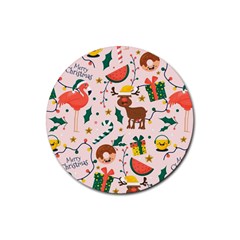 Colorful Funny Christmas Pattern Merry Xmas Rubber Round Coaster (4 Pack)  by Vaneshart