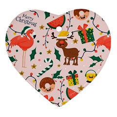 Colorful Funny Christmas Pattern Merry Xmas Heart Ornament (two Sides) by Vaneshart