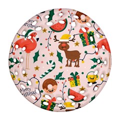 Colorful Funny Christmas Pattern Merry Xmas Ornament (round Filigree)
