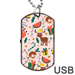 Colorful Funny Christmas Pattern Merry Xmas Dog Tag Usb Flash (one Side)