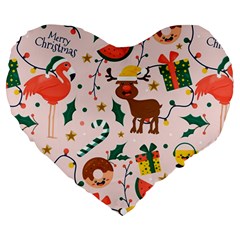 Colorful Funny Christmas Pattern Merry Xmas Large 19  Premium Heart Shape Cushions by Vaneshart