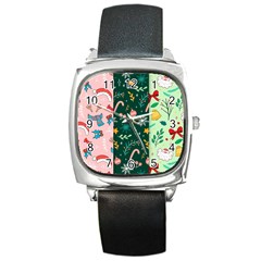 Hand Drawn Christmas Pattern Collection Square Metal Watch by Vaneshart