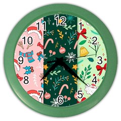 Hand Drawn Christmas Pattern Collection Color Wall Clock by Vaneshart